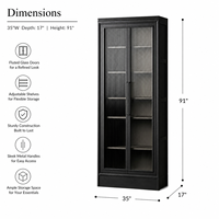 Bibliothèque somptueuse en chêne noir anthracite, vitrine à 2 portes en verre cannelé pour bureau de luxe, bibliothèque, meuble de rangement mural