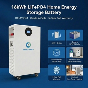 แบตเตอรี่โซลาร์ไฮบริดแบบติดผนัง VANYO 51.2V LiFePO4 ความจุ 314Ah 6000 รอบการใช้งาน รองรับการสื่อสารแบบ CAN พร้อมระบบจัดการแบตเตอรี่ในตัว (BMS) สำหรับ OEM - Product Image 2