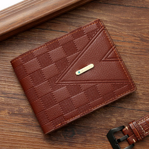 Người đàn ông cổ điển của thiết kế PU da kẻ sọc Bifold Ví mở đóng cửa Polyester Lót Tiền Thẻ tín dụng đồng xu ví túi chủ - Product Image 5