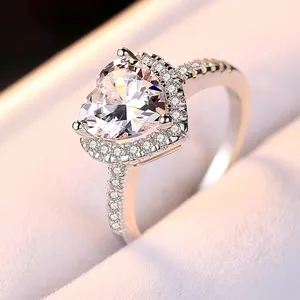 New Arrival White Gold Plated 925 Sterling Silver 1ct/2ct Heart Shaped Diamond Moissanite Engagement Rings For Girlfriend