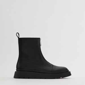 Short Boots: Women's Flat Bottomed Autumn and Winter New Front Zipper Boat Style Thick Soled Chimney Boots, Versatile, Simple <strong>Ro</strong> - Product Image 6