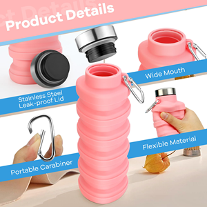 Botellas de Agua Plegables de Silicona de 500 ml, Botella de Agua Portátil Plegable para Viajes y Deportes con Hebilla Portátil, Reutilizable y a Prueba de Fugas - Product Image 5