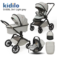 Poussette bébé Kidilo Factory Luxury 3 en 1, cadre en alliage d'aluminium, pliage facile, roues 3D en PU, certifiée EN1888, légère, pour les voyages