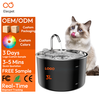 Fontaine à eau pour chat Elecpet en acier inoxydable 304 avec distributeur d'eau automatique pour animaux de compagnie, pour chats et chiens, noir