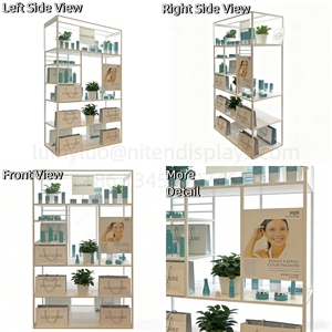 Vitrine de présentation cosmétique LED sur pied multi-compartiments pour produits de soin de la peau - Product Image 4