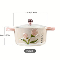 Haute qualité micro-ondes en vrac Double poignée cuisine en céramique ronde 750ml nouilles instantanées bol à soupe avec couvercle