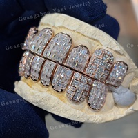 Grillz Hip Hop personnalisés en argent S925 plaqué or rose, sertis de moissanite taille baguette certifiée