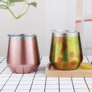 Insulated Wine Tumbler With Lid 12 Oz Tumbler Slider And Straw Lids.Vacuum Double Walled Stainless Steel Stemless Wine Glass Cup