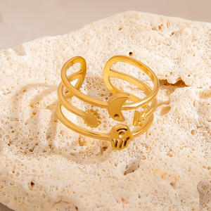 European American Style Stainless Steel Openwork <b>Ring</b> Sun Moon Star Motif Adjustable U Shape Women's Fashion Jewelry Gift - Product Image 2