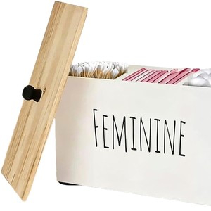 Feminine Wooden Storage <b>Box</b> With Lid And Compartments Rectangular White For Bathroom Use - Product Image 5