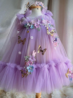 2025 filles robe de bal robe violet papillon ailes nouvelle fleur maille moelleux gaze jarretelle dentelle princesse robe pour les mariages