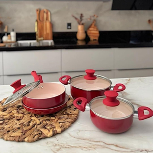 6 Piece Cooking Pots Glass Lids Bakelite Handles Dishwasher Oven Safe Non-Stick for Gas <b>Induction</b> Stoves Ceramic <b>Cookware</b> <b>Set</b> - Product Image 3