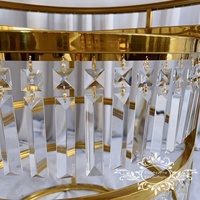 Plateau de gâteau de mariage en acier inoxydable doré, électroplaté, avec des gouttes de cristal en verre acrylique pour les fêtes, les événements, les décorations de mariage