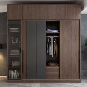 ตู้เสื้อผ้าไม้บานเลื่อนสำหรับอพาร์ทเมนต์โรงแรมตู้เสื้อผ้าไม้พร้อมไฟ LED ชุดเฟอร์นิเจอร์ห้องนอนบ้าน - Product Image 2