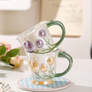 Mug à café et tasses à lait en céramique au design floral charmant, réutilisables, sûrs, avec cuillère, pour le bureau, la maison, le café, les entreprises - Product Image 4