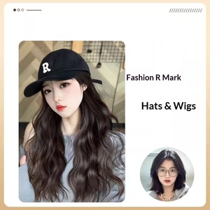 Casquette de baseball <span class=keywords><strong>style</strong></span> coréen avec perruque intégrée en cheveux synthétiques longs ondulés, modèle <span class=keywords><strong>R</strong></span>-brand LM886, fabriquée à la machine, pour changer de <span class=keywords><strong>coiffure</strong></span> - Product Image 2