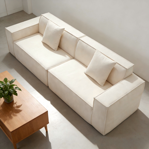 बेज कपड़े मॉड्यूलर 3-सीटर सोफे न्यूनतम आरामदायक शैली लिविंग रूम सोफा न्यूनतम घर सजावट का उपयोग करता है - Product Image 1