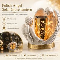 Lanterne solaire d'ange polonaise avec lumière LED chaude pour décoration commémorative de cimetière, inscription personnalisée, vente en gros