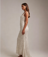 Robe de soirée de luxe moderne en coton 100% avec perles ivoire, col carré, dos nu, silhouette sirène trompette, longueur ras du sol, pour mariage et mariée