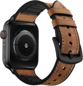 Compatible avec le bracelet <span class=keywords><strong>Apple</strong></span> <span class=keywords><strong>Watch</strong></span> Bracelet hybride en cuir véritable et caoutchouc anti-transpiration pour IWatch Ultra 2/1 Series 10 9 8 7 SE - Product Image 1