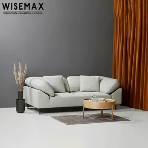 WISEMAX FURNITURE Nordic Light Luxury Line Fabric Straight Sofa Couch With Metal Legs For Home Use Living Room Furniture