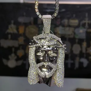 Hiphop gioielli religiosi 925 ciondolo testa di gesù in argento massiccio con punta Moissanite