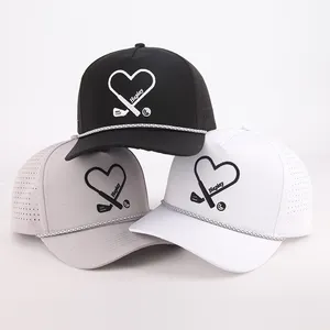 Custom 5 Panel Rubber Patch Baseball Cap Waterproof Laser Cut Hole Perforated Hat Sport Dad Hat