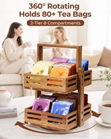Acacia Houten Thee Zakjes Organizer 360° Draaibaar Drie-Laags Opbergrek 8 Vakken Biedt Plaats aan 80+ Thee Zakjes Keuken Aanrecht Thee