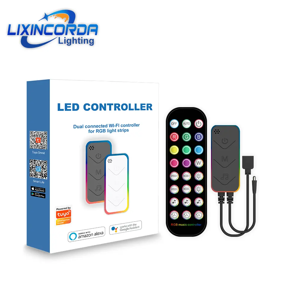 Smart Life 2 Output 24 Key Remote LED Controllers Alexa Google Home Tuya 12v Wifi Smart RGBW RGB Led Strip Controller