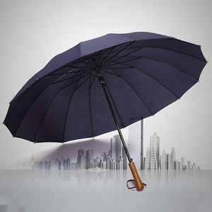 Parapluie automatique à manche droite en bois, de grande taille, 25 pouces, 16 plis, de couleur noire, offre spéciale - Product Image 3