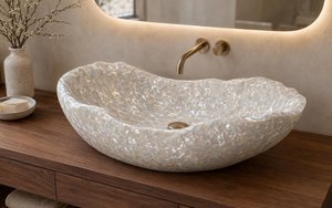 Vasque de salle de bain moderne en résine marbrée et quartz, faite à la main, pour comptoir de lavabo, lavabo de luxe pour maison et hôtel - Product Image 3