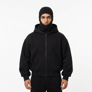Sweat-shirt pour homme personnalisé en coton 100% avec cagoule et capuche ninja, double capuche épaisse avec fermeture éclair et épaules tombantes - Product Image 1
