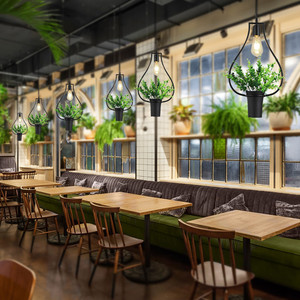 Amérique Rétro <span class=keywords><strong>Industrielle</strong></span> Fer Noir Lustre Circulaire <span class=keywords><strong>Cuisine</strong></span> Bar LED Suspension Moderne Décoration Intérieure pour Espace sur le Thème des Plantes - Product Image 4