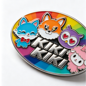 Pin de Solapa Ovalado de Metal Esmaltado Duro con Diseño de Animal de Dibujos Animados Arcoíris Personalizado, Emblema 2D para Regalo y Eventos - Product Image 3