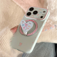 Casing HP Korea Glitter Magnetic Bracket Glossy untuk Wanita, Pelindung Belakang iPhone 15 14 17 16 Pro Max