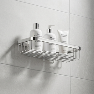 Étagère de salle de bain murale chromée à un seul niveau, porte-savon rectangulaire en acier inoxydable, panier de douche étanche au design minimaliste - Product Image 1