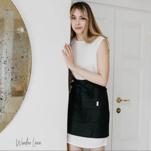 Delantal de café Midi desechable de lino unisex, uniforme de manga suave hecho a mano para uso en restaurante con bolsillos - Product Image 1