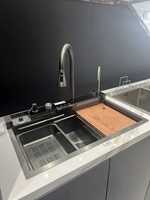 Évier de cuisine intelligent Labobo avec affichage numérique LED, en acier inoxydable, cuve unique, multifonctionnel, avec robinet cascade nanosurface, quatre fonctions