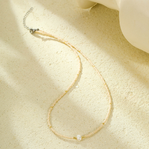 Collier d'<span class=keywords><strong>amitié</strong></span> plaqué or de style classique tissé à la main avec perle naturelle et pierre ronde pour femme, cadeau d'anniversaire - Product Image 3
