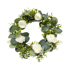 Corona Artificial de Eucalipto y Peonía Redonda de 10cm o Menos, Flores Decorativas de Plástico para Sala de Estar o Balcón - Product Image 3