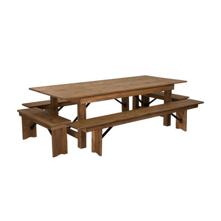 Brown wooden retro portable simple table folding bench, solid wood folding bench