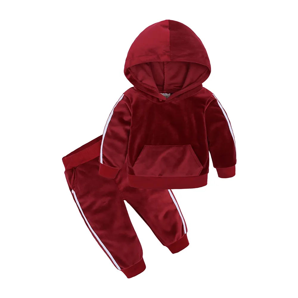 2021 Herfst/Winter Veet Tweedelige Baby Hoodie Set Groothandel Kinderen Sportpak