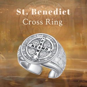 Anelli Regolabili con Croce Celtica di San Benedetto in Argento Sterling 925, Gioielli con Simbolo di Speranza e <span class=keywords><strong>Fede</strong></span> - Product Image 6