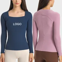 Benutzer definierte Sport Yoga tragen Langarm T-Shirt gerippte Frau Active wear Fitness Workout Tops