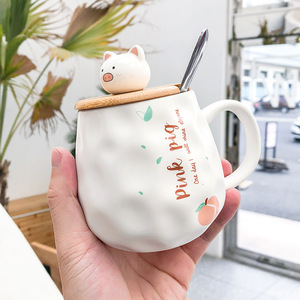 Zogifts 400Ml figurine d'<span class=keywords><strong>action</strong></span> créative dessin animé cochon en céramique <span class=keywords><strong>avec</strong></span> <span class=keywords><strong>couvercle</strong></span> et cuillère Kawaii lait café thé tasse marin lune tasse - Product Image 2