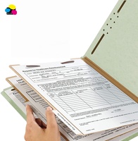 Carpeta de clasificación personalizada de cartón prensado verde claro de 25pt de grosor con 2 divisores y cierres, hecha con piedra reciclada de tres colores.