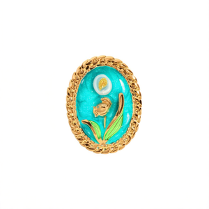 Fashion <b>Ring</b> 316L Stainless Steel PVD Gold Plating Oval Turquoise Flower Design <b>Statement</b> Jewelry - Product Image 2