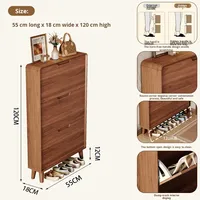 Nouvelle armoire à chaussures moderne en bois ultra-mince, murale pour entrée, avec pieds en bois massif, pliable, 1 étagère, pour la maison