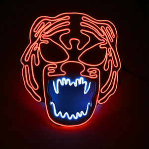 Halloween Scary <strong>Tiger</strong> PVC <strong>Mask</strong> Nightclub Disco Light Decorative EVA Headgear Cosplay Party Face Accessory Halloween Accessory - Product Image 1
