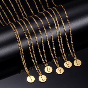 New Arrival Stainless Steel 26 Letters Initial <strong>Necklace</strong> Wholesale Alphabet Disc Pendant <strong>Long</strong> Chain <strong>Necklaces</strong> for <strong>Women</strong> - Product Image 1